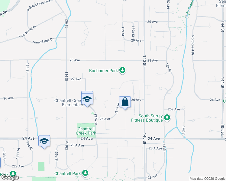 map of restaurants, bars, coffee shops, grocery stores, and more near 2642 138A Street in Surrey