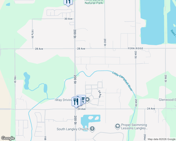 map of restaurants, bars, coffee shops, grocery stores, and more near 20078 27 Avenue in Langley Township