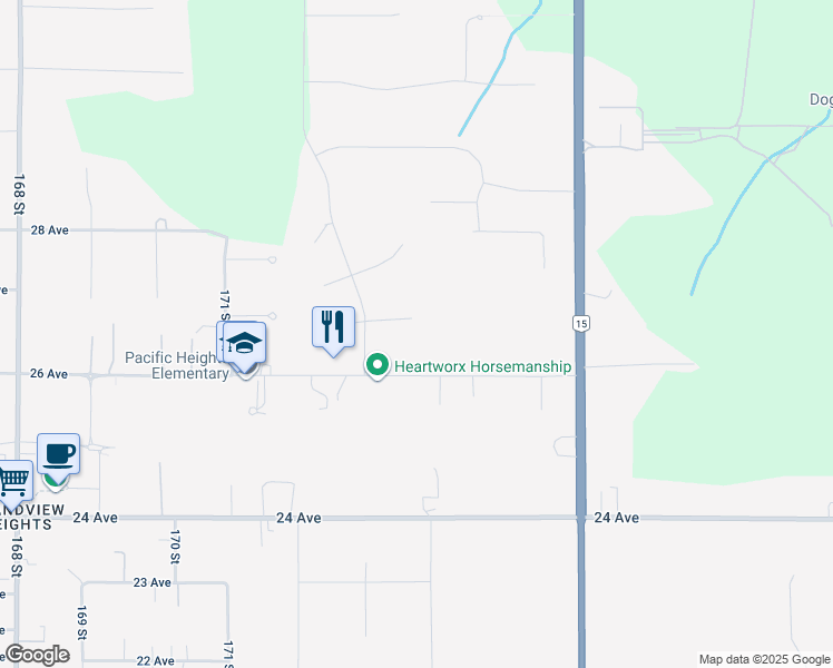map of restaurants, bars, coffee shops, grocery stores, and more near 17352 26A Avenue in Surrey