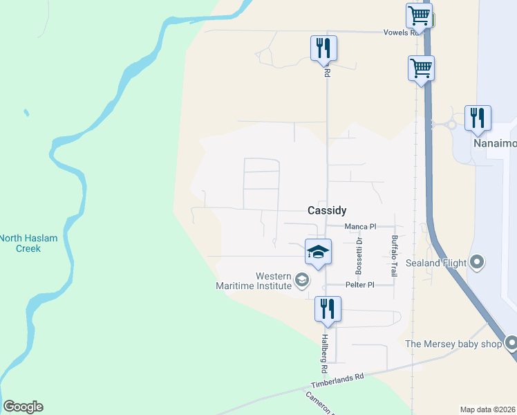 map of restaurants, bars, coffee shops, grocery stores, and more near 1595 Seabird Road in Ladysmith