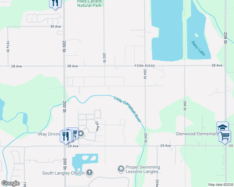 map of restaurants, bars, coffee shops, grocery stores, and more near 20264 27 Avenue in Langley Township