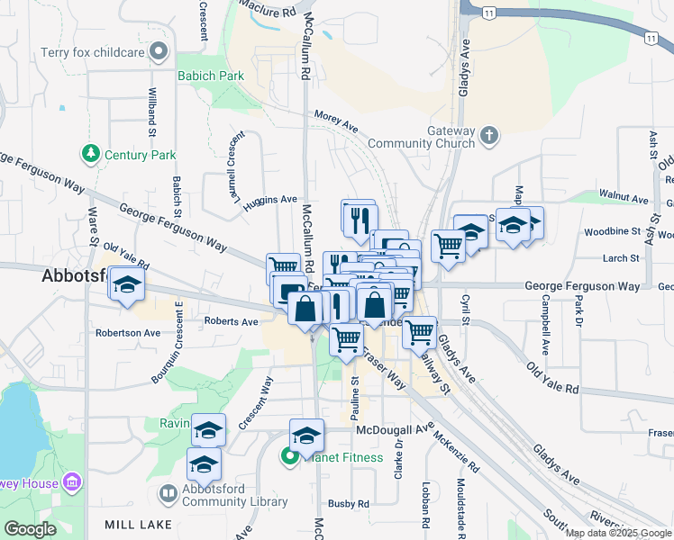 map of restaurants, bars, coffee shops, grocery stores, and more near 2700 McCallum Road in Maple Ridge
