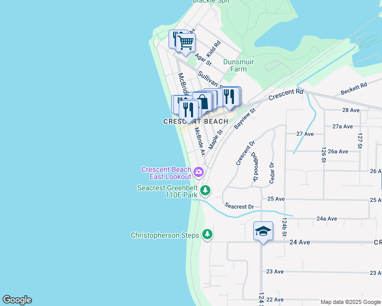 map of restaurants, bars, coffee shops, grocery stores, and more near 2632 O'Hara Lane in Surrey