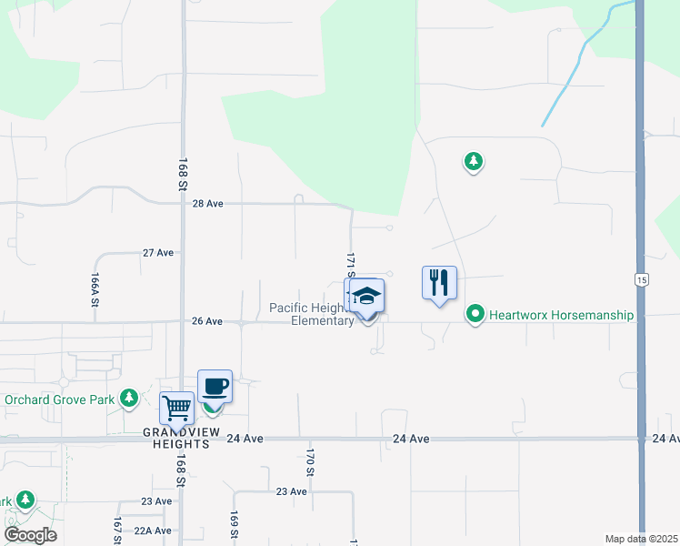 map of restaurants, bars, coffee shops, grocery stores, and more near 2669 171 Street in Surrey
