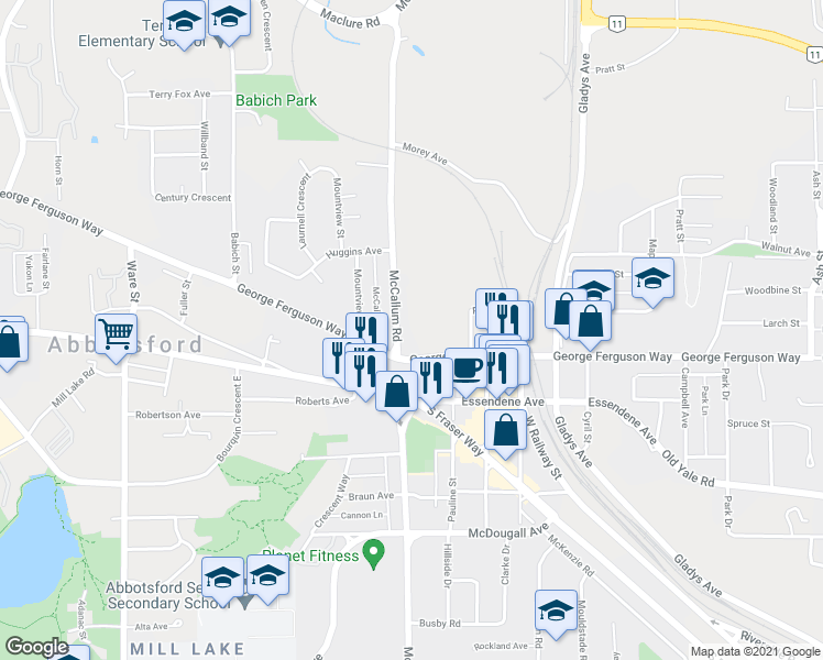 map of restaurants, bars, coffee shops, grocery stores, and more near 2700-2780 McCallum Road in Abbotsford