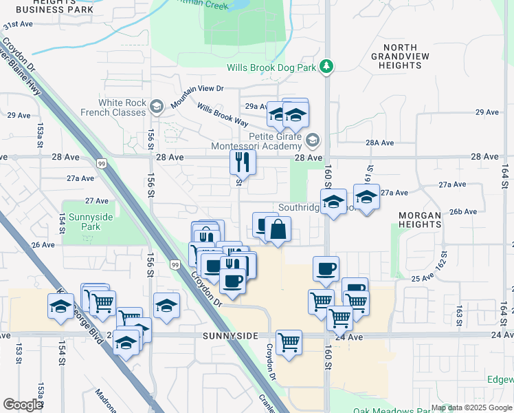 map of restaurants, bars, coffee shops, grocery stores, and more near in Surrey