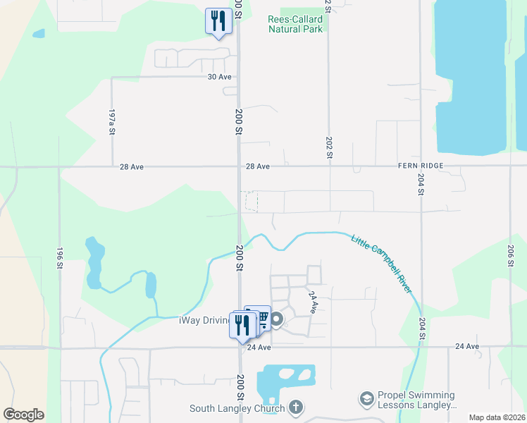 map of restaurants, bars, coffee shops, grocery stores, and more near 20061 27 Avenue in Langley Township