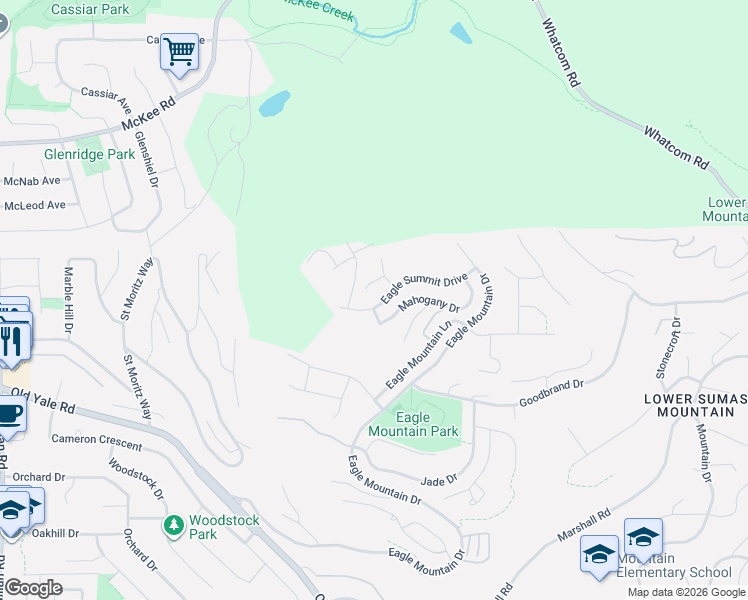 map of restaurants, bars, coffee shops, grocery stores, and more near 35391 Eagle Summit Drive in Abbotsford
