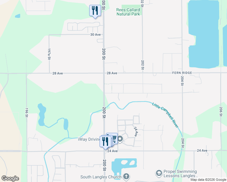 map of restaurants, bars, coffee shops, grocery stores, and more near 20053 27 Avenue in Langley Township