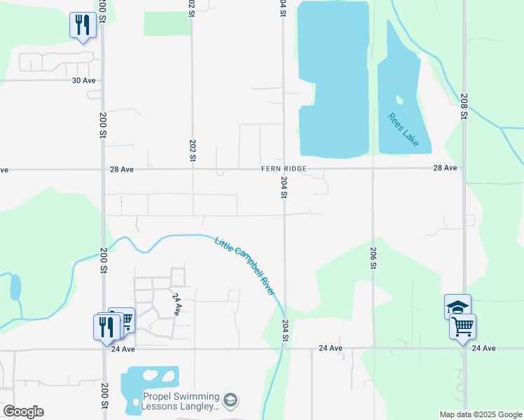 map of restaurants, bars, coffee shops, grocery stores, and more near 20355 27 Avenue in Langley Township