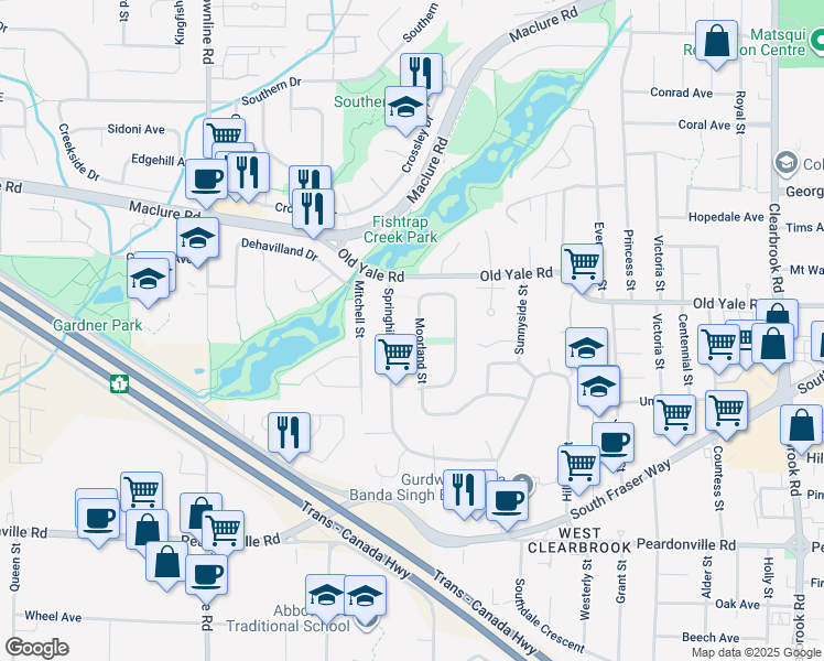 map of restaurants, bars, coffee shops, grocery stores, and more near 31477 Aerolane Avenue in Abbotsford