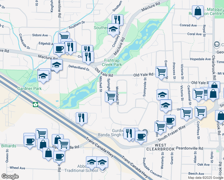 map of restaurants, bars, coffee shops, grocery stores, and more near 31465 Aerolane Avenue in Abbotsford