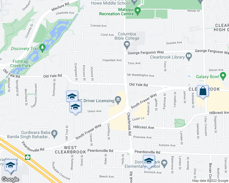 map of restaurants, bars, coffee shops, grocery stores, and more near 2730 Countess Street in Abbotsford