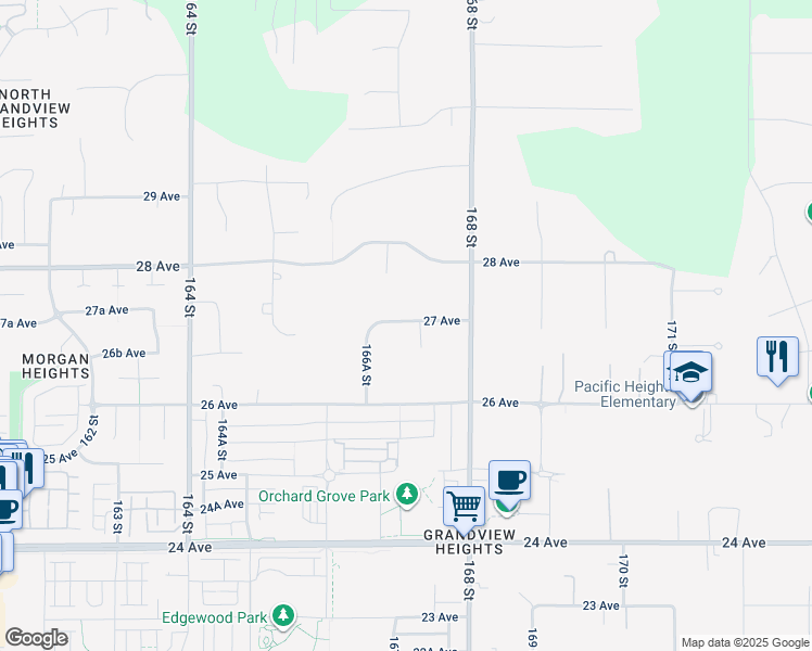 map of restaurants, bars, coffee shops, grocery stores, and more near 16682 27 Avenue in Surrey