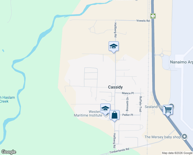 map of restaurants, bars, coffee shops, grocery stores, and more near 3398 Hallberg Road in Ladysmith