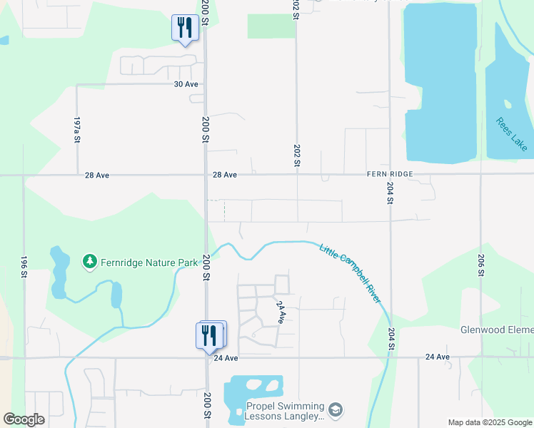 map of restaurants, bars, coffee shops, grocery stores, and more near 20133 27 Avenue in Langley Township