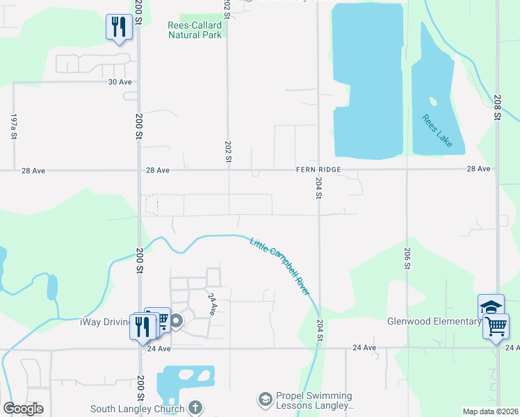 map of restaurants, bars, coffee shops, grocery stores, and more near in Langley Township