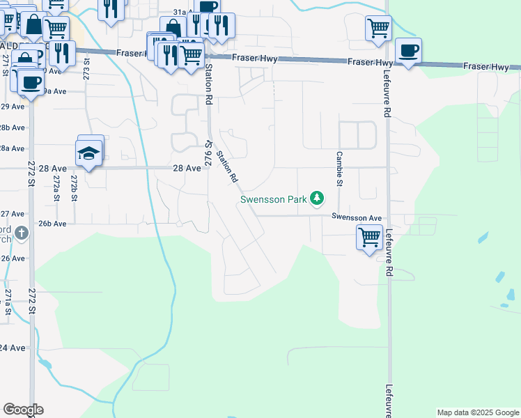map of restaurants, bars, coffee shops, grocery stores, and more near 27724 Track Place in Abbotsford
