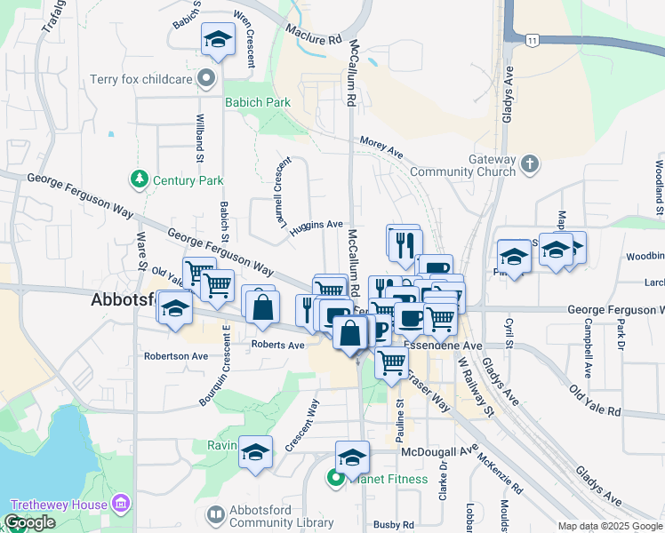 map of restaurants, bars, coffee shops, grocery stores, and more near 2742 Mountview Street in Abbotsford