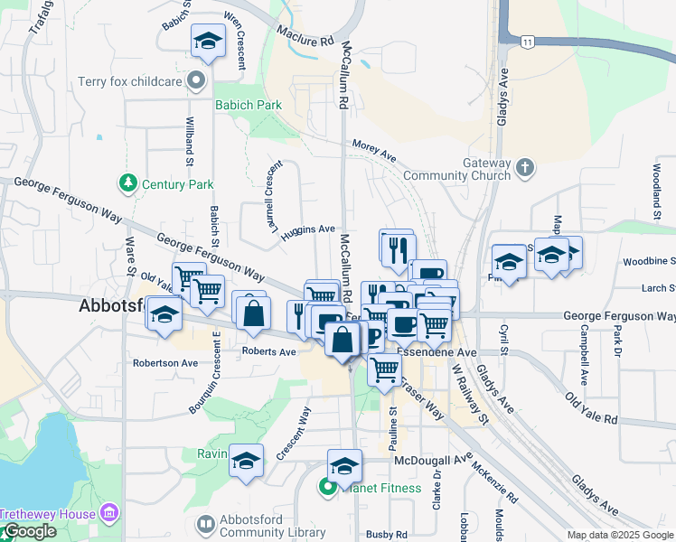 map of restaurants, bars, coffee shops, grocery stores, and more near 2742 Mountview Street in Abbotsford