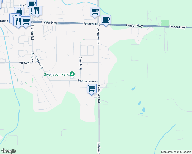 map of restaurants, bars, coffee shops, grocery stores, and more near 2725 Lefeuvre Road in Abbotsford