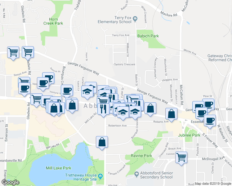 map of restaurants, bars, coffee shops, grocery stores, and more near in Abbotsford