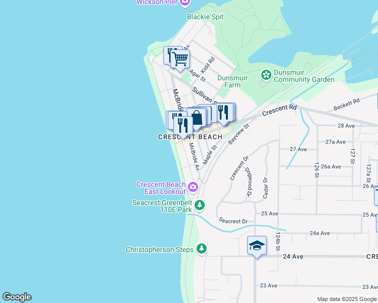 map of restaurants, bars, coffee shops, grocery stores, and more near 2689 McBride Avenue in Surrey