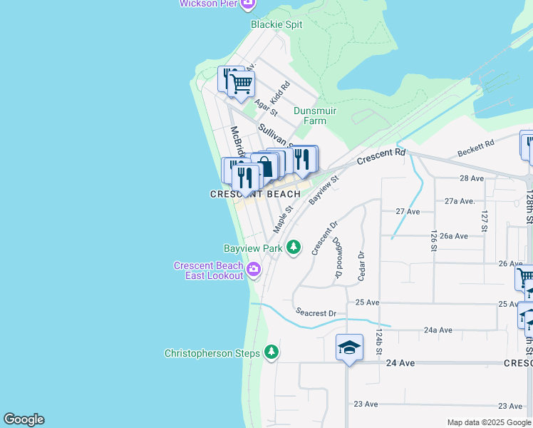 map of restaurants, bars, coffee shops, grocery stores, and more near 2680 McBride Avenue in Surrey
