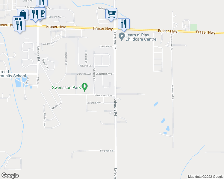 map of restaurants, bars, coffee shops, grocery stores, and more near 2725 Lefeuvre Road in Abbotsford