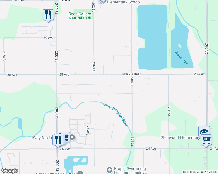 map of restaurants, bars, coffee shops, grocery stores, and more near 20280 27A Avenue in Langley Township