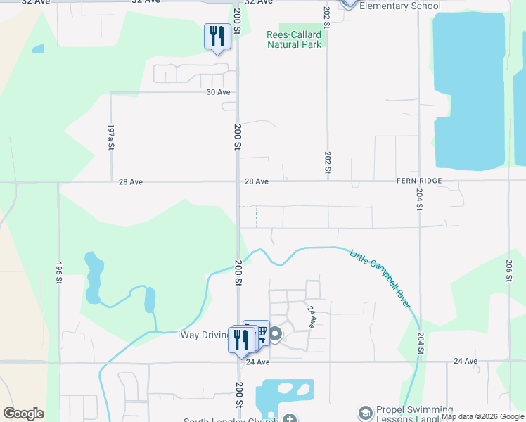 map of restaurants, bars, coffee shops, grocery stores, and more near 20062 27A Avenue in Langley Township