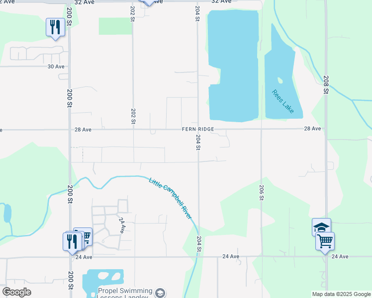 map of restaurants, bars, coffee shops, grocery stores, and more near 20363 27 Avenue in Langley Township