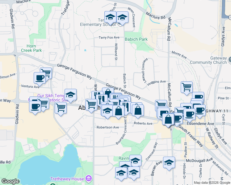 map of restaurants, bars, coffee shops, grocery stores, and more near 2750 Fuller Street in Abbotsford