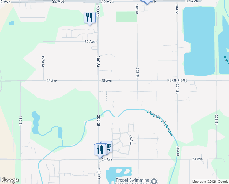 map of restaurants, bars, coffee shops, grocery stores, and more near 20078 27A Avenue in Langley Township