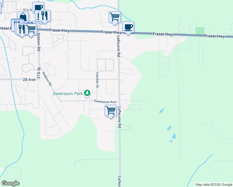map of restaurants, bars, coffee shops, grocery stores, and more near 2731 Carriage Court in Abbotsford