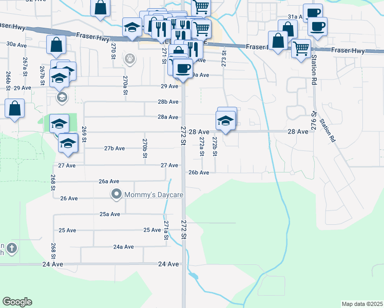 map of restaurants, bars, coffee shops, grocery stores, and more near 27229 27 Avenue in Langley Township