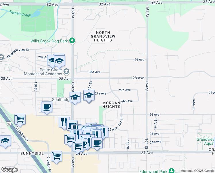 map of restaurants, bars, coffee shops, grocery stores, and more near 2767 162 Street in Surrey