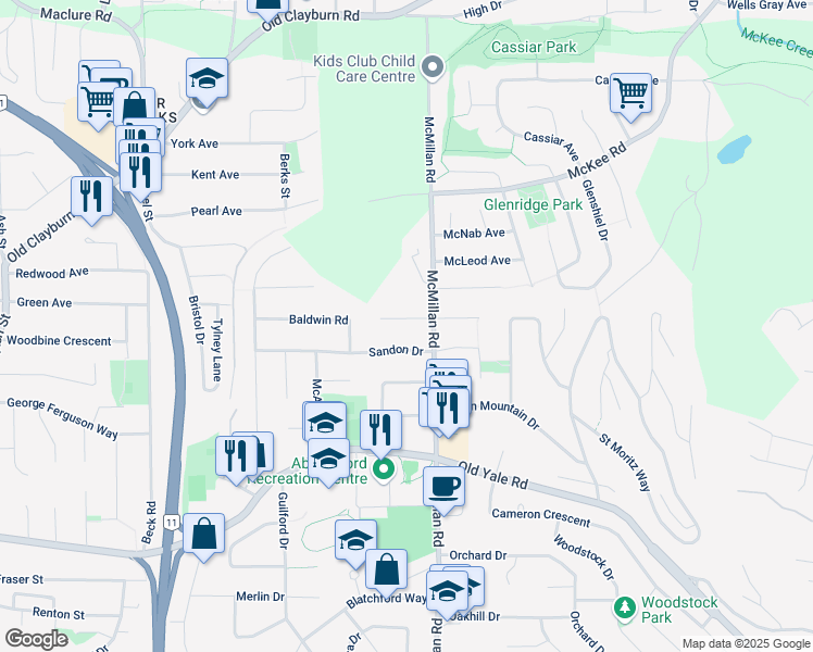 map of restaurants, bars, coffee shops, grocery stores, and more near 34768 Chantrell Place in Abbotsford