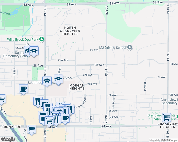map of restaurants, bars, coffee shops, grocery stores, and more near 2771 163 Street in Surrey