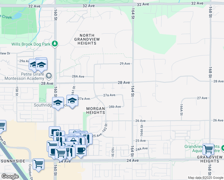 map of restaurants, bars, coffee shops, grocery stores, and more near 2765 163 Street in Surrey