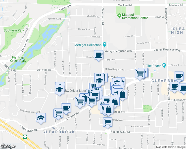 map of restaurants, bars, coffee shops, grocery stores, and more near 2730 Countess Street in Abbotsford