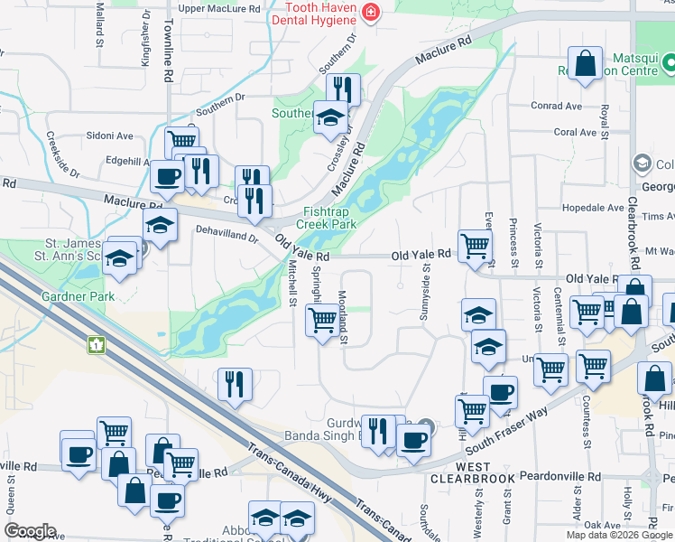 map of restaurants, bars, coffee shops, grocery stores, and more near 2752 Valemont Crescent in Abbotsford