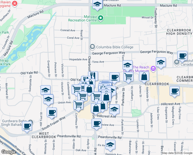 map of restaurants, bars, coffee shops, grocery stores, and more near in Abbotsford