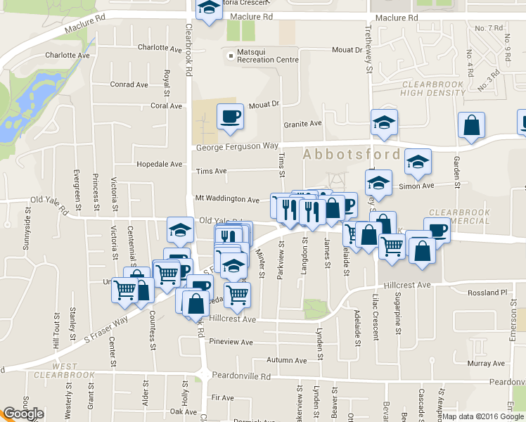 map of restaurants, bars, coffee shops, grocery stores, and more near in Abbotsford
