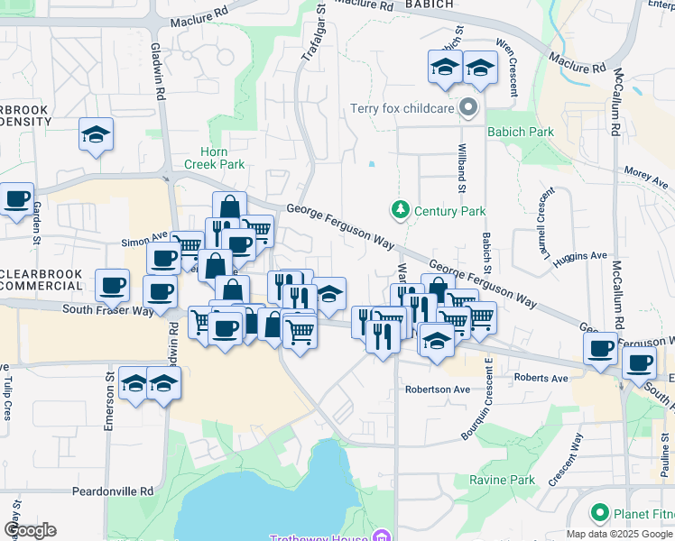 map of restaurants, bars, coffee shops, grocery stores, and more near 2776 Fairlane Street in Abbotsford