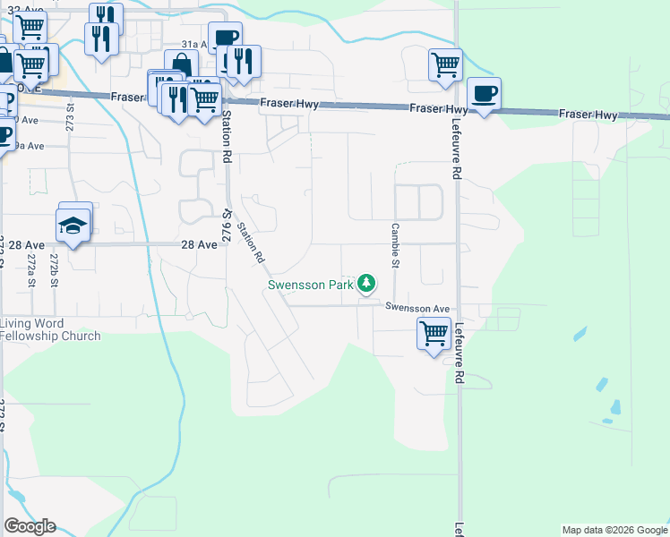 map of restaurants, bars, coffee shops, grocery stores, and more near 2755 Bernadotte Street in Abbotsford