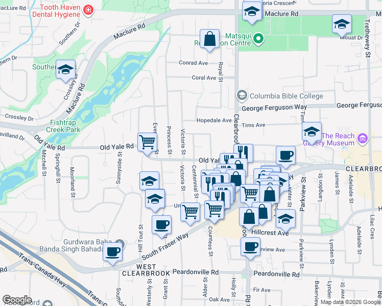 map of restaurants, bars, coffee shops, grocery stores, and more near 2771 Centennial Street in Abbotsford