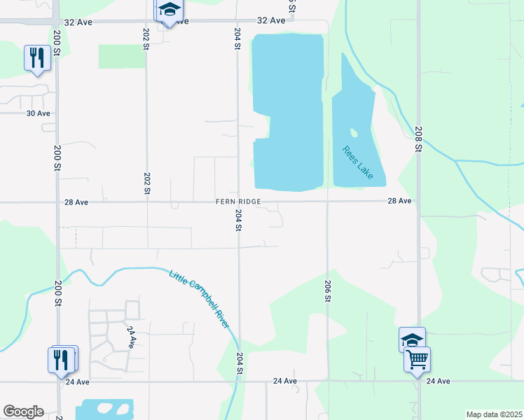 map of restaurants, bars, coffee shops, grocery stores, and more near 2794 204 Street in Langley Township