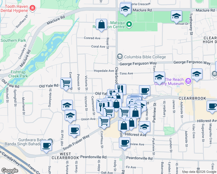 map of restaurants, bars, coffee shops, grocery stores, and more near in Abbotsford