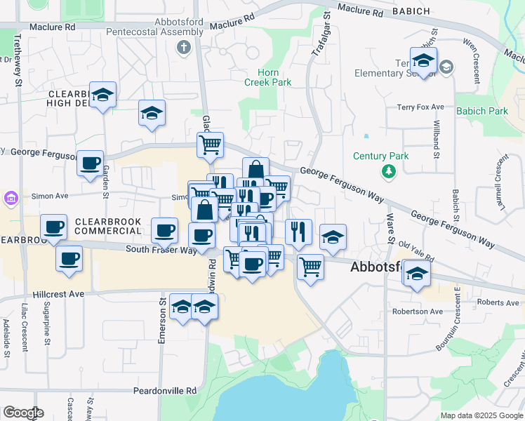 map of restaurants, bars, coffee shops, grocery stores, and more near 32905 Ventura Avenue in Abbotsford